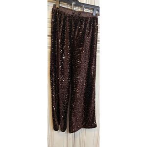 Zara Girls Sequined Straight Wide Leg Culottes Pull-on Pants Brown Size 11-12